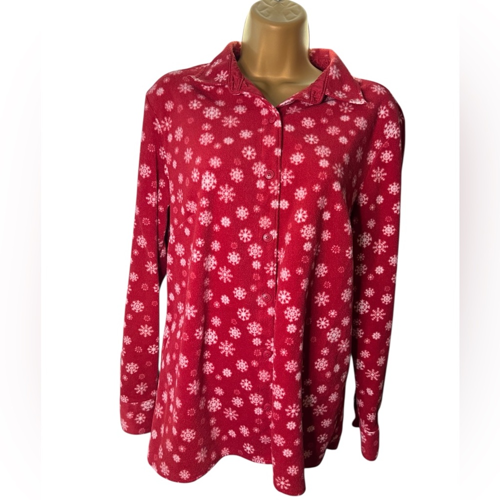 Riders by Lee Button Front Fleece Snowflake Print Red M